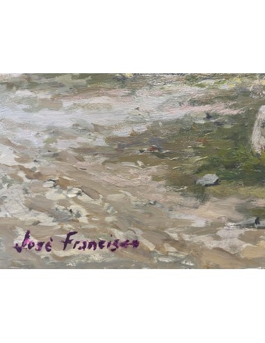 José Francisco Pérez Martínez (A Coruña, 1907-1985). Aldea. Óleo sobre tabla.