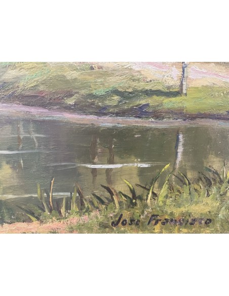 José Francisco Pérez Martínez (A Coruña, 1907-1985). Puente Romano. Óleo sobre tabla.