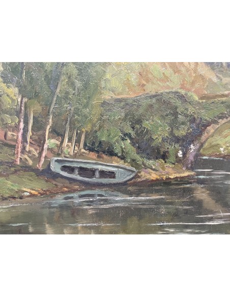 José Francisco Pérez Martínez (A Coruña, 1907-1985). Puente Romano. Óleo sobre tabla.