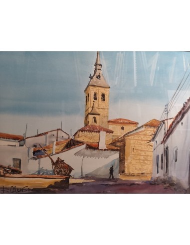 Rafael Alonso, López Montero (Carmena, Toledo, 1921 - Navalcarnero, 2009) Paisaje castellano. Acuarela
