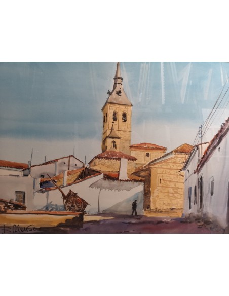 Rafael Alonso, López Montero (Carmena, Toledo, 1921 - Navalcarnero, 2009) Paisaje castellano. Acuarela