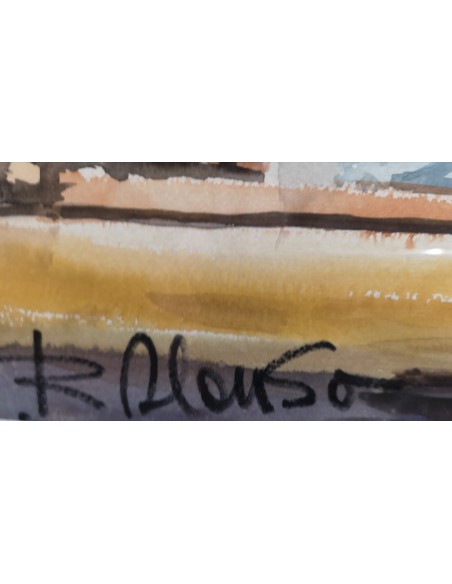 Rafael Alonso, López Montero (Carmena, Toledo, 1921 - Navalcarnero, 2009) Paisaje castellano. Acuarela