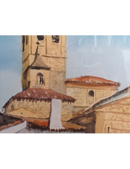 Rafael Alonso, López Montero (Carmena, Toledo, 1921 - Navalcarnero, 2009) Paisaje castellano. Acuarela