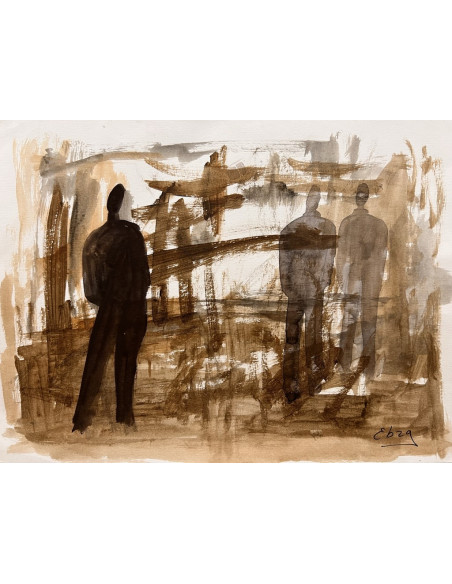 Manolo Ebra (Ourense 1960). Hieratismos erráticos. Mixta sobre cartulina.