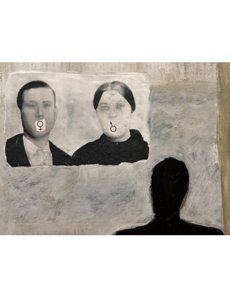 Manolo Ebra (Ourense 1960). Hieratismos erráticos. Mixta sobre tabla.