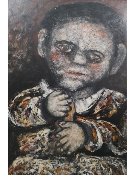 Ruibal, Mercedes. (San Andrés de Xeve, 1928 - Madrid, 2003) Chucky. Óleo sobre tabla