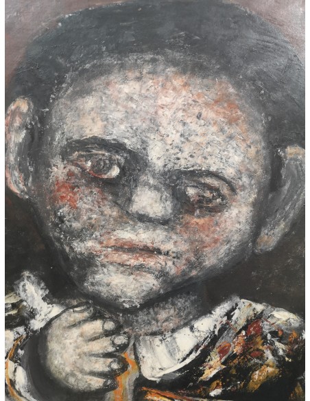 Ruibal, Mercedes. (San Andrés de Xeve, 1928 - Madrid, 2003) Chucky. Óleo sobre tabla