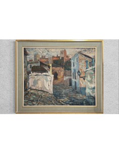 Rafael Úbeda Piñeiro (Pontevedra, 1932). Pueblo.  Óleo sobre lienzo