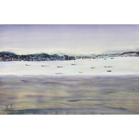 Antonio Vila (A Coruña 1935). Marina. Acuarela sobre papel Arches.