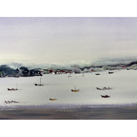 Antonio Vila (A Coruña 1935). Marina. Acuarela sobre papel Arches.