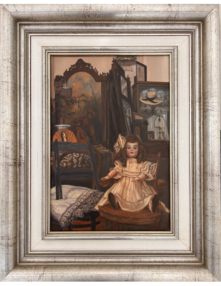 Rogelio Puente. (La Habana, Cuba, 1936 - A Coruña, 1996). El anticuario. Óleo sobre lienzo.