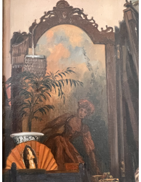 Rogelio Puente. (La Habana, Cuba, 1936 - A Coruña, 1996). El anticuario. Óleo sobre lienzo.