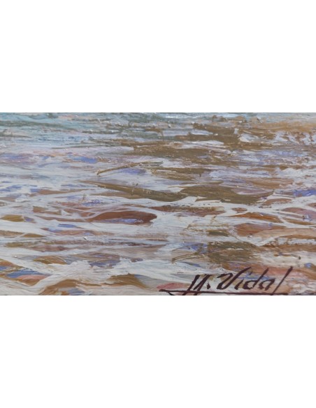 Manuel Vidal.  (Arzúa, 1945) Arenal de Bastiagueiro. Óleo sobre tabla