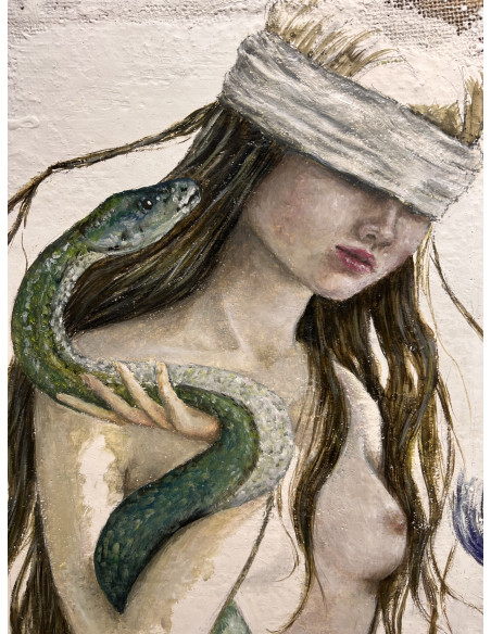 Noemí Penela (Pontedeume, 1977). Justicia. Mixta sobre arpillera.