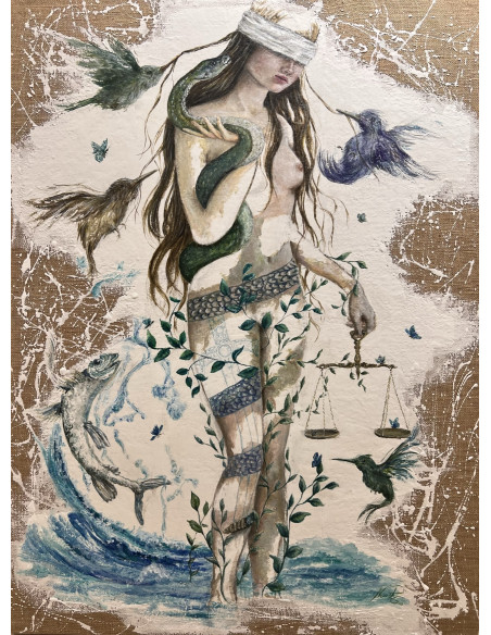 Noemí Penela (Pontedeume, 1977). Justicia. Mixta sobre arpillera.