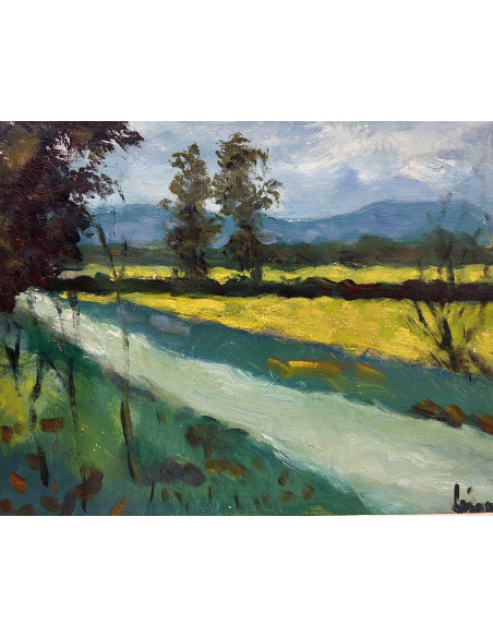 Lino Silva. (Cambados, Pontevedra, 1950). Paisaje. Óleo sobre lienzo.