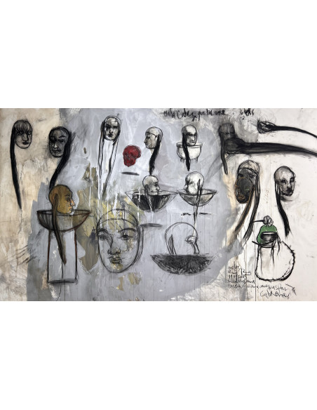 Carlos Quintana. (Cuba, 1966). Mala Cabeza. Óleo, cartón y pintura de barco sobre cartulina.