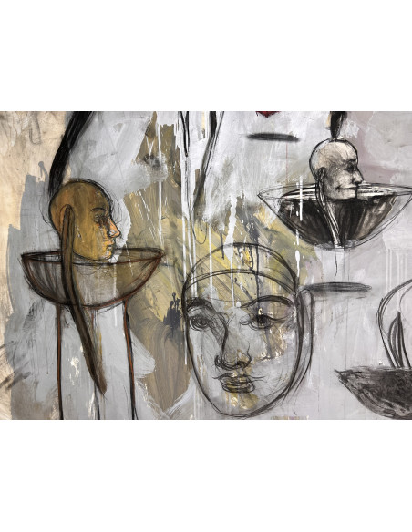 Carlos Quintana. (Cuba, 1966). Mala Cabeza. Óleo, cartón y pintura de barco sobre cartulina.