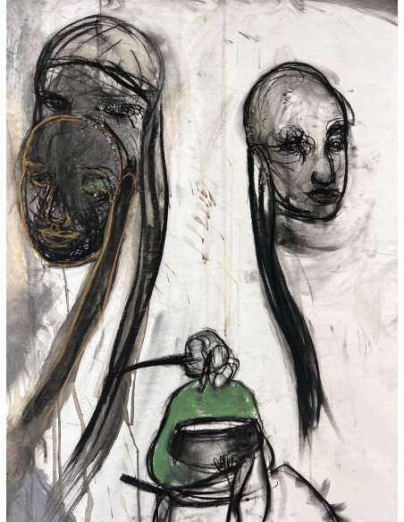 Carlos Quintana. (Cuba, 1966). Mala Cabeza. Óleo, cartón y pintura de barco sobre cartulina.