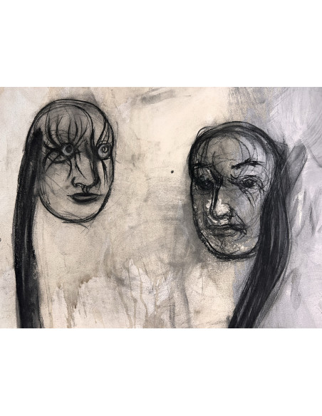 Carlos Quintana. (Cuba, 1966). Mala Cabeza. Óleo, cartón y pintura de barco sobre cartulina.