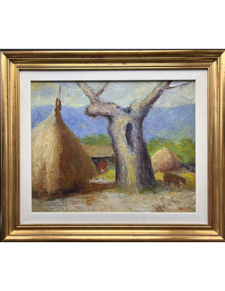 Manuel Torres (Marín, Pontevedra, 1901 - 1995). Paisaje. Óleo sobre tabla.