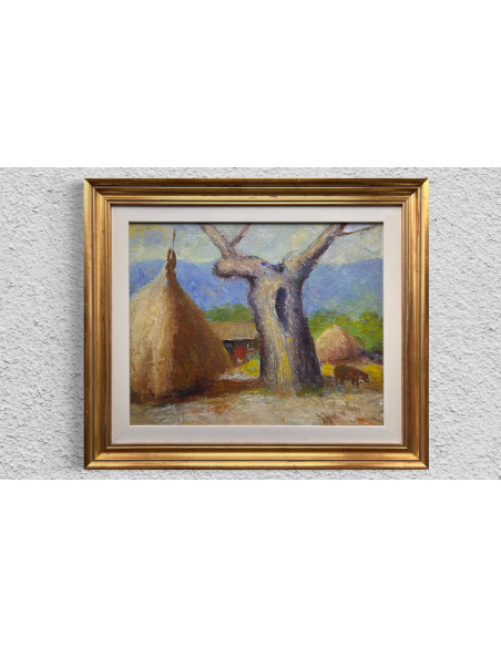 Manuel Torres (Marín, Pontevedra, 1901 - 1995). Paisaje. Óleo sobre tabla.