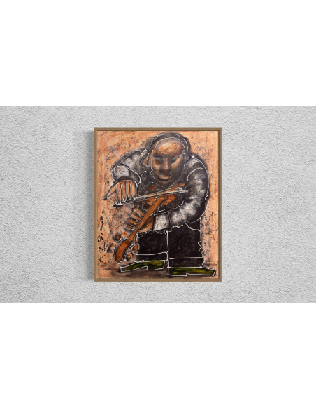 Fernando Pereira (A Coruña, 1959). Violinista. Técnica mixta sobre lienzo.