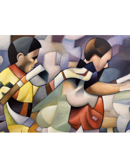 José Ramón. ( A Coruña, 1939 -2016). El fútbol. Óleo sobre lienzo.