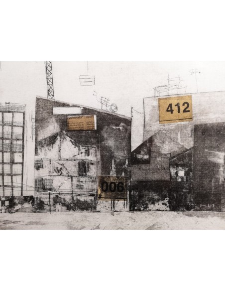Laura Lache (Madrid, 1976) Paisaje urbano. Técnica mixta sobre cartulina