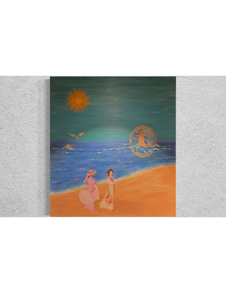 Mónica Coto. Amigas en la playa. Mixta sobre tabla.