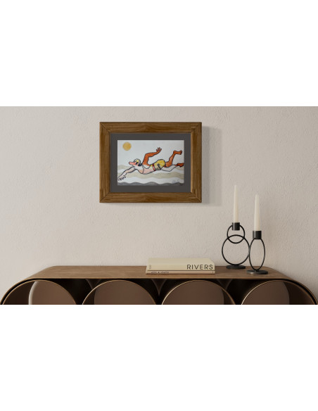 Abelenda, Alfonso (A Coruña, 1931 - 2019). Natación. Mixta sobre cartulina.