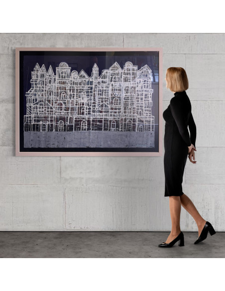 Ali Ali (Syria, 1974). La ciudad de cristal. Mixta sobre cartulina.