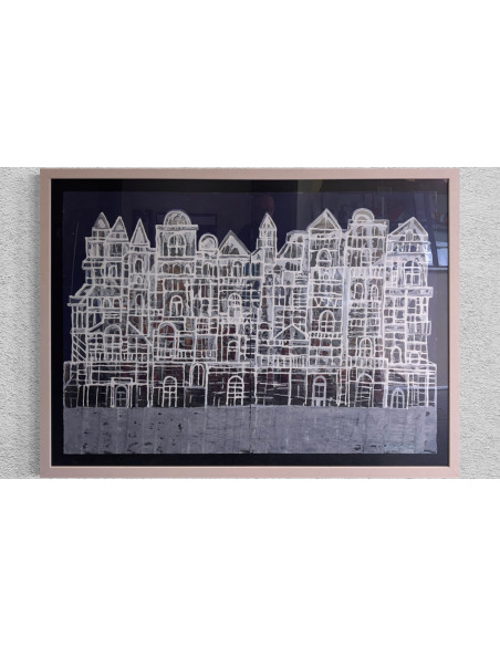 Ali Ali (Syria, 1974). La ciudad de cristal. Mixta sobre cartulina.