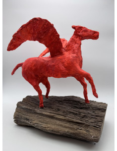 Mónica Coto. Pegaso, Caballo alado. Madera policromada.
