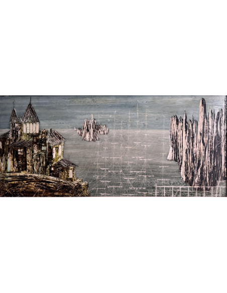 Lugrís Vadillo , Urbano . (Vigo,1942 - A Coruña,2018). S/t.. Óleo sobre tabla.