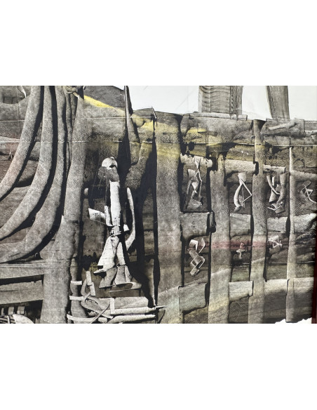Lugrís Vadillo , Urbano . (Vigo,1942 - A Coruña,2018). Composición. Óleo sobre cartulina.
