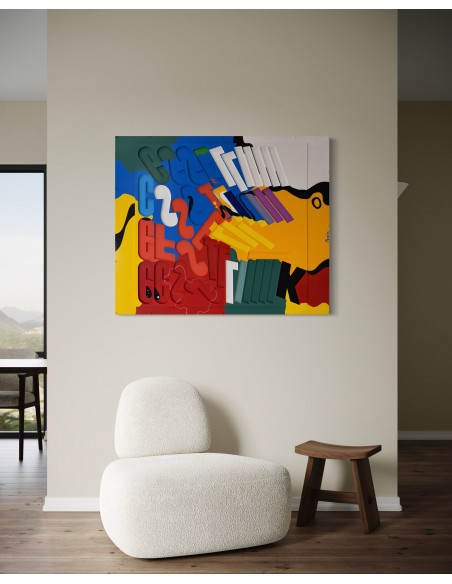 Julio Pereira (Venezuela, 1969). Abstracción 28. Materiales reciclados policromados.
