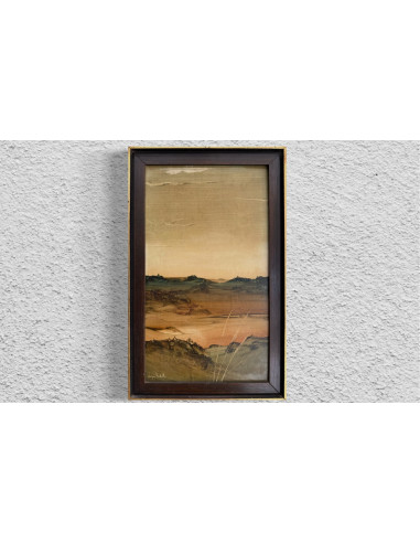 Lugrís Vadillo , Urbano . (Vigo,1942 - A Coruña,2018). Composición. Óleo sobre tabla.