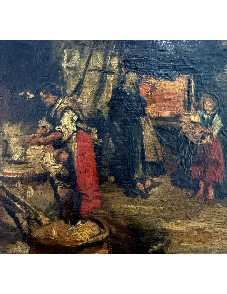 Atribuido a Jenaro Carrero Fernández (Noia 1874–Santiago de Compostela 1902). Panadeiras de Meira. Óleo sobre tabla.