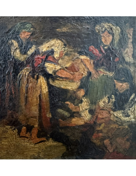 Atribuido a Jenaro Carrero Fernández (Noia 1874–Santiago de Compostela 1902). Panadeiras de Meira. Óleo sobre tabla.