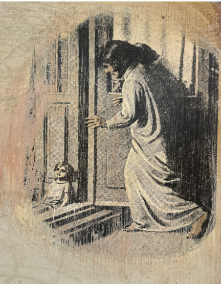 Murado, Antonio (Lugo, 1964). A MONECA. Oleo, lápiz e impresión sobre tabla.