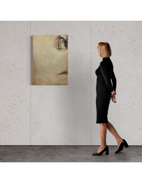 Murado, Antonio (Lugo, 1964). A MONECA. Oleo, lápiz e impresión sobre tabla.