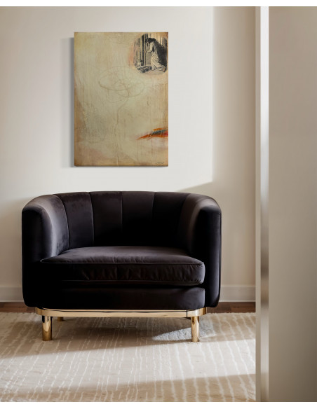 Murado, Antonio (Lugo, 1964). A MONECA. Oleo, lápiz e impresión sobre tabla.