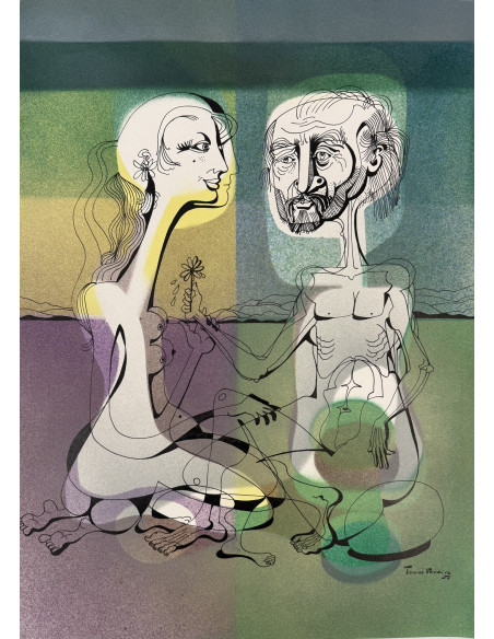 Tomás Pereira Revuelta. (A Coruña 1929-1993). Pareja. Aerógrafo y tinta sobre cartulina.