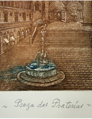 N. Rial. Praza das Praterias. Aguafuerte.