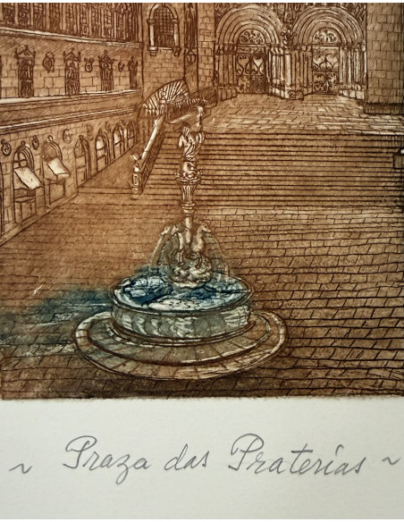 N. Rial. Praza das Praterias. Aguafuerte.