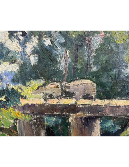 Juan Luis López García (Santiago de Compostela, 1894-Madrid, 1979). A Pontella. Óleo sobre lienzo.