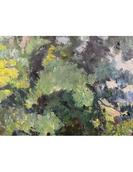 Juan Luis López García (Santiago de Compostela, 1894-Madrid, 1979). A Pontella. Óleo sobre lienzo.