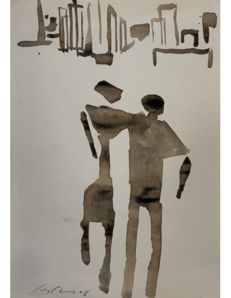 Cabanas, Xaime (A Coruña, 1953 - 2013). Sin título. Técnica mixta sobre cartulina.
