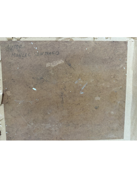 Manuel Santiago. Rotativas Correo Gallego. Óleo sobre tabla.